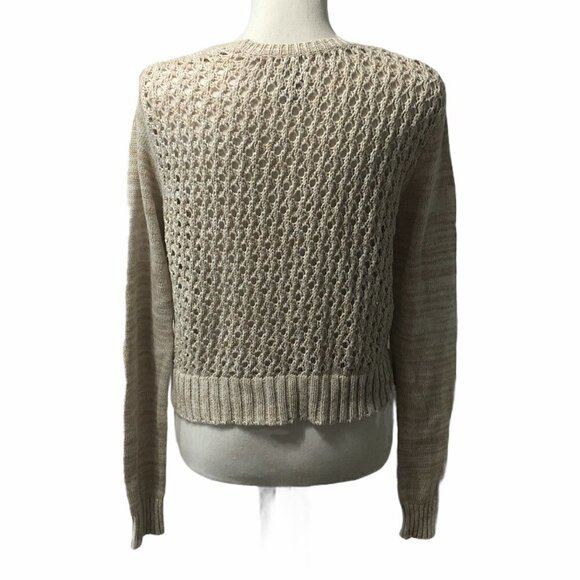 CONVERSE ONE STAR Cardigan Sweater Women's Size Small Tan 100% Cotton Knit - Picture 2 of 9